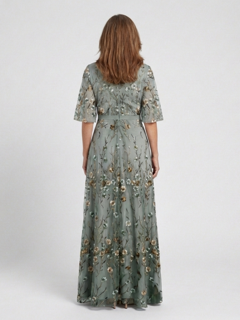 Luna | Floral V Neck Short Sleeve Maxi Dress