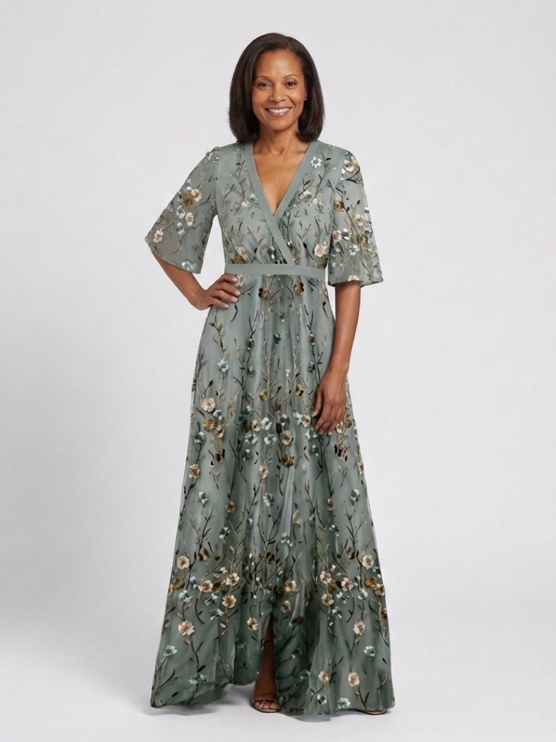 Luna | Floral V Neck Short Sleeve Maxi Dress