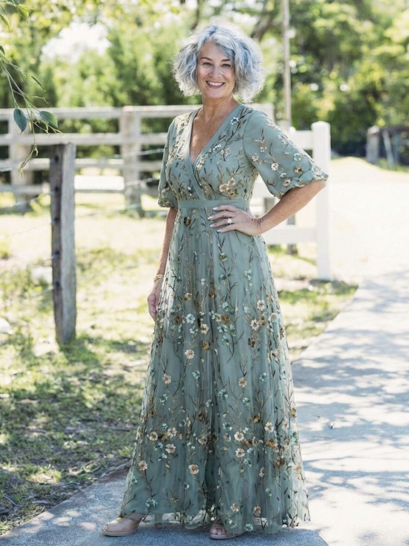 Luna | Floral V Neck Short Sleeve Maxi Dress