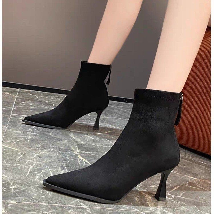 Elara | Pointed Ankle Boots with Slender Heels